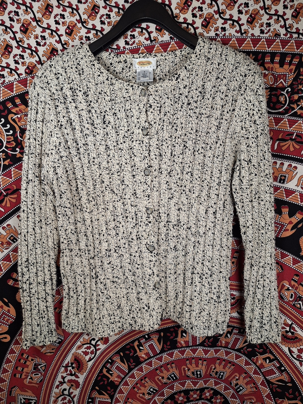 Vintage Talbots Petites "Cookies & Cream" Classic Button-Front Cardigan Sweater